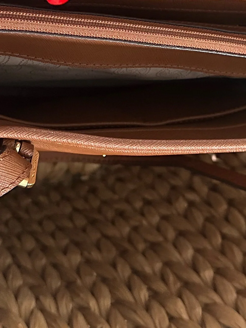 Michael Kors Vintage Logo Lettering  Cognac Leather Tote with Gold Hardware